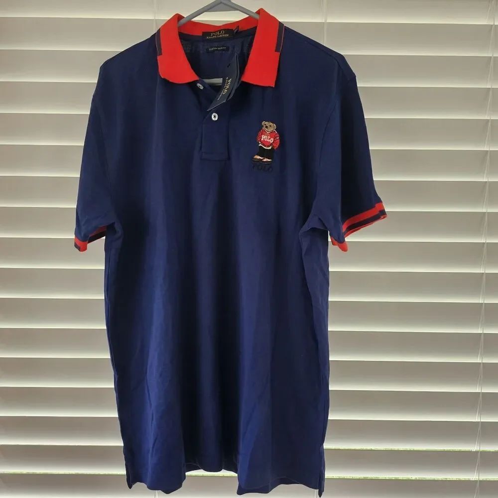 Polo Ralph Lauren Custom Slim Fit Navy Polo Men's Size XXL Polo Bear Navy Red